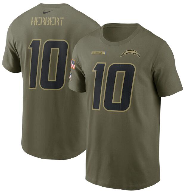 Men's Los Angeles Chargers #10 Justin Herbert 2021 Olive Salute To Service Legend Performance T-Shirt